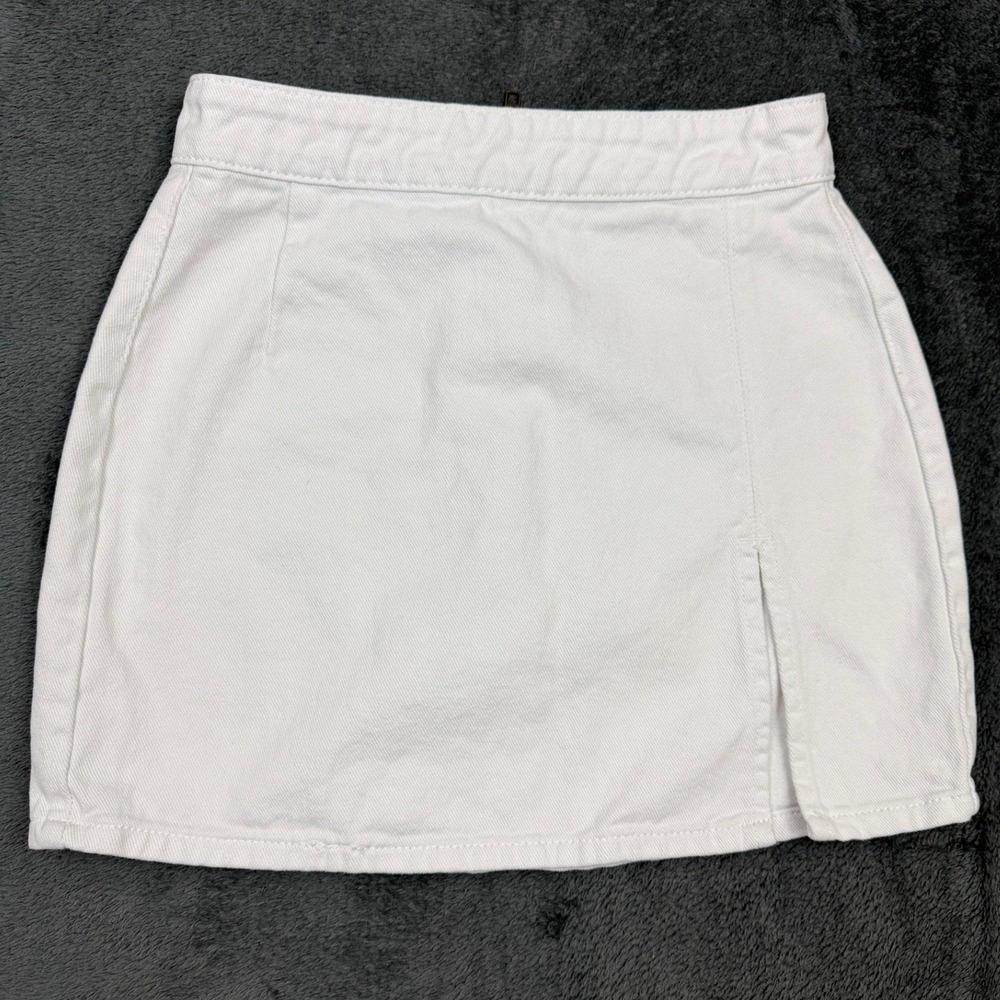 Lioness Women XS White Denim Mini Skirt Side Slit High‎ Waisted